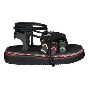 Farm Rio Rope Tie Black Flatform Sandal 10